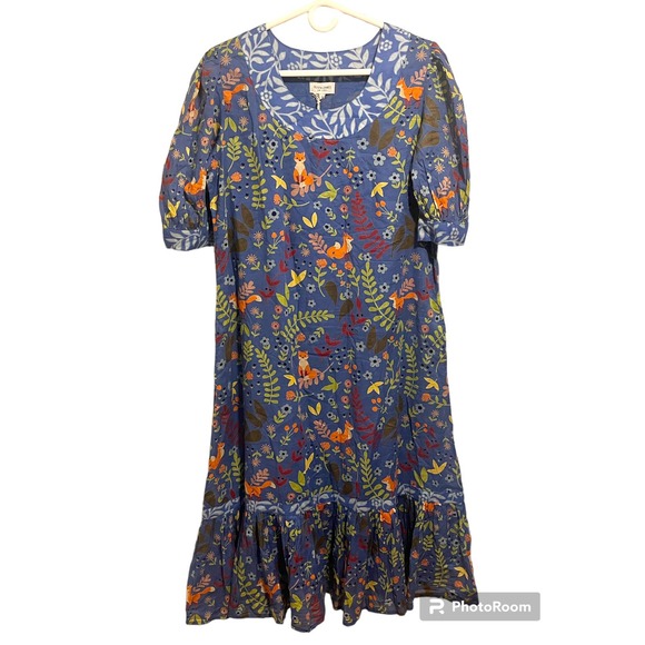 NWT Olivia James The Label Short Sleeve Midi Dress Dusk Foxes Small 100% Cotton - Picture 1 of 5